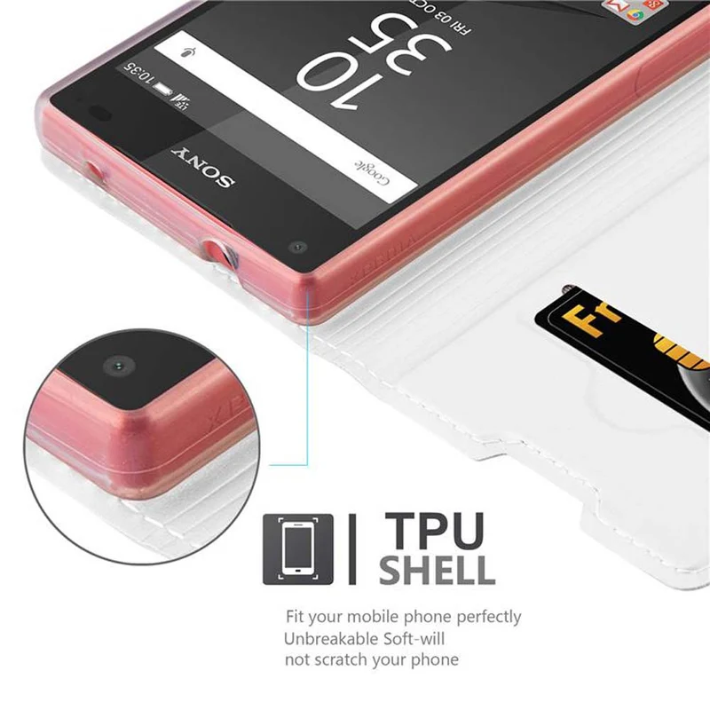 Cadorabo Hülle kompatibel mit Sony Xperia Z5 COMPACT Schutzhülle mit Magnetverschluss, Standfunktion und Kartenfach
