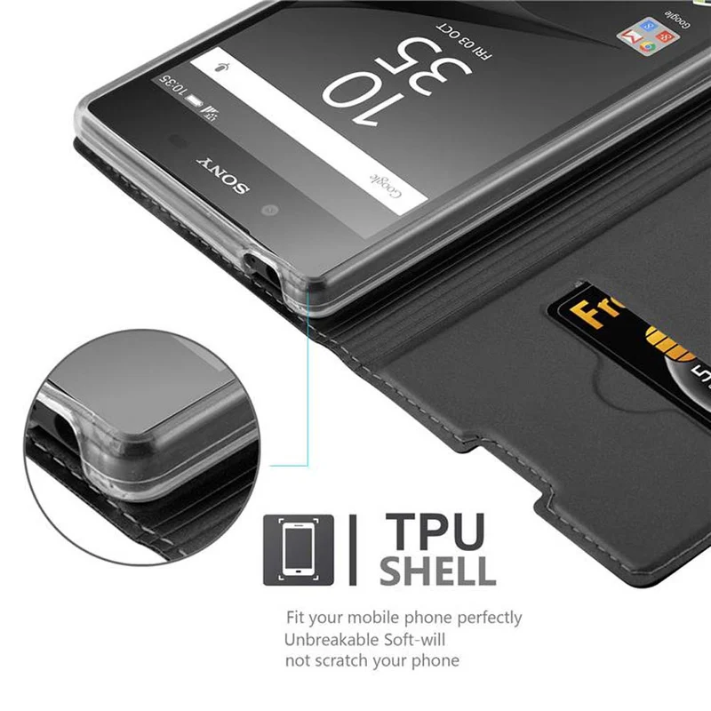 Cadorabo Hülle kompatibel mit Sony Xperia Z5 Schutzhülle mit Magnetverschluss, Standfunktion und Kartenfach