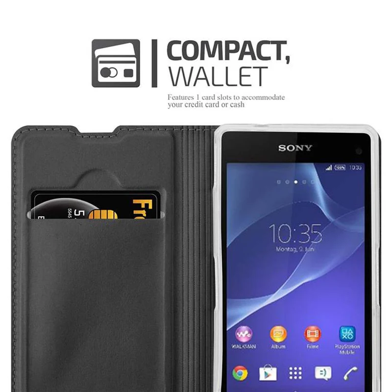 Cadorabo Hülle kompatibel mit Sony Xperia Z1 COMPACT Schutzhülle mit Magnetverschluss, Standfunktion und Kartenfach