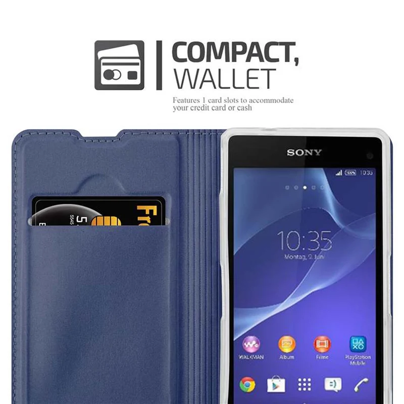 Cadorabo Hülle kompatibel mit Sony Xperia Z1 COMPACT Schutzhülle mit Magnetverschluss, Standfunktion und Kartenfach