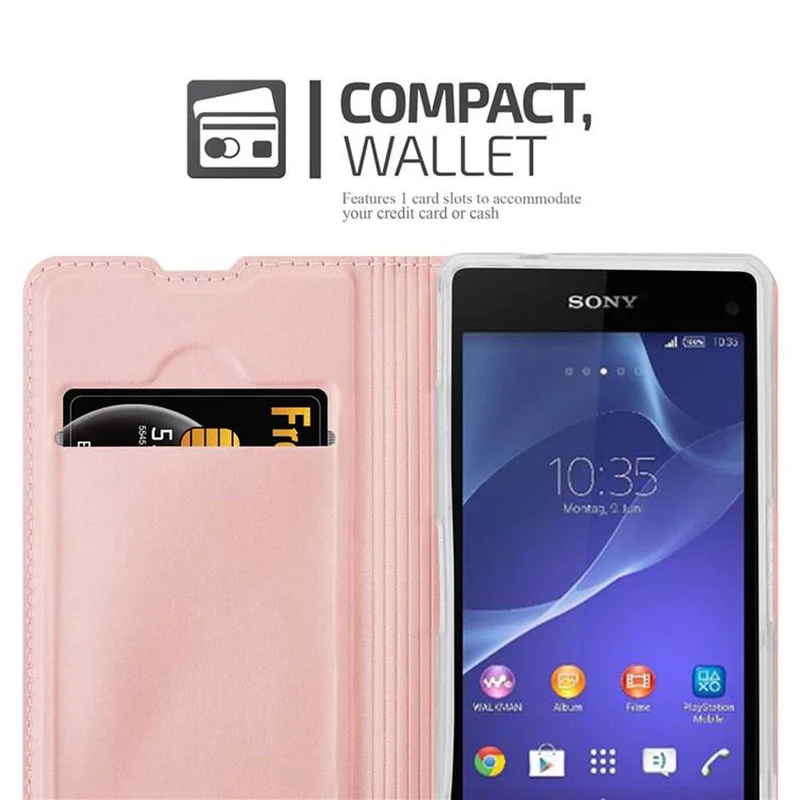 Cadorabo Hülle kompatibel mit Sony Xperia Z1 COMPACT Schutzhülle mit Magnetverschluss, Standfunktion und Kartenfach