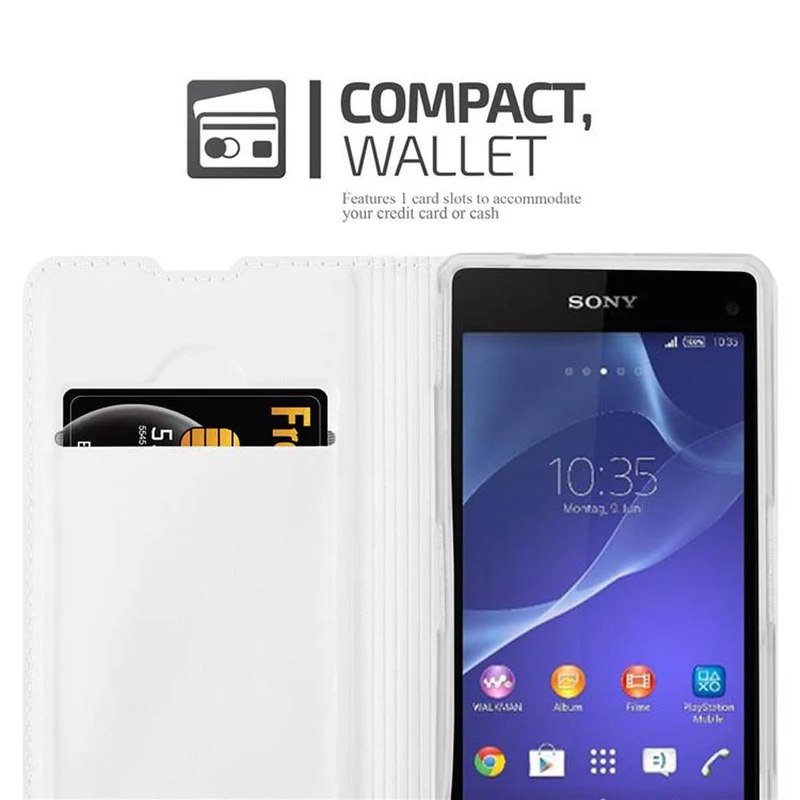 Cadorabo Hülle kompatibel mit Sony Xperia Z1 COMPACT Schutzhülle mit Magnetverschluss, Standfunktion und Kartenfach