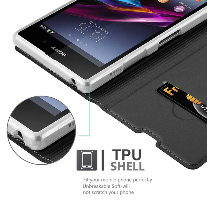 Cadorabo Hülle kompatibel mit Sony Xperia Z1 Schutzhülle mit Magnetverschluss, Standfunktion und Kartenfach