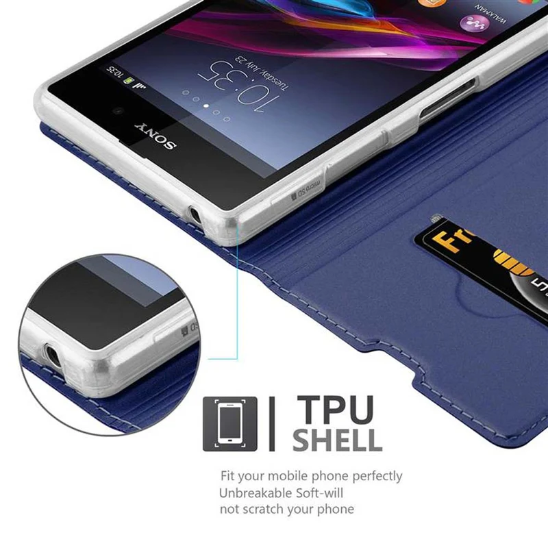 Cadorabo Hülle kompatibel mit Sony Xperia Z1 Schutzhülle mit Magnetverschluss, Standfunktion und Kartenfach