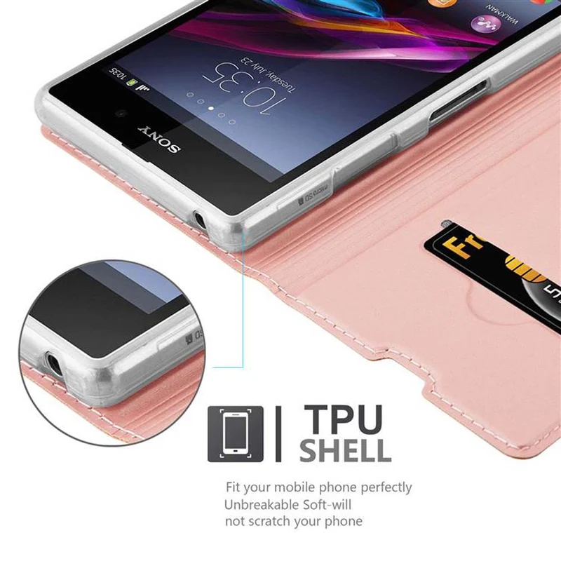 Cadorabo Hülle kompatibel mit Sony Xperia Z1 Schutzhülle mit Magnetverschluss, Standfunktion und Kartenfach