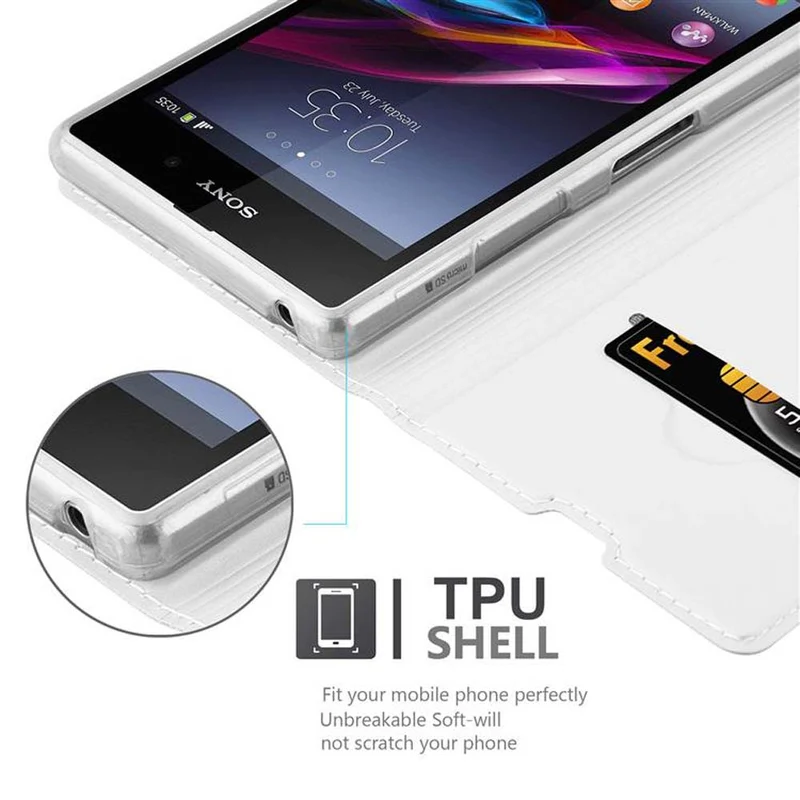 Cadorabo Hülle kompatibel mit Sony Xperia Z1 Schutzhülle mit Magnetverschluss, Standfunktion und Kartenfach