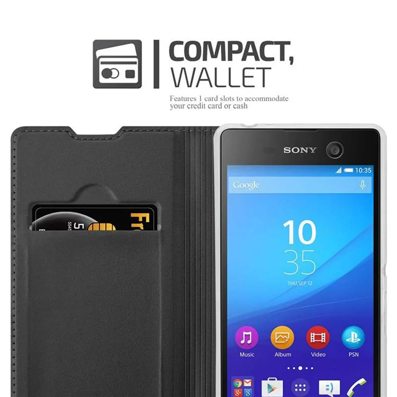 Cadorabo Hülle kompatibel mit Sony Xperia M5 Schutzhülle mit Magnetverschluss, Standfunktion und Kartenfach