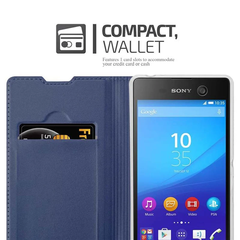 Cadorabo Hülle kompatibel mit Sony Xperia M5 Schutzhülle mit Magnetverschluss, Standfunktion und Kartenfach