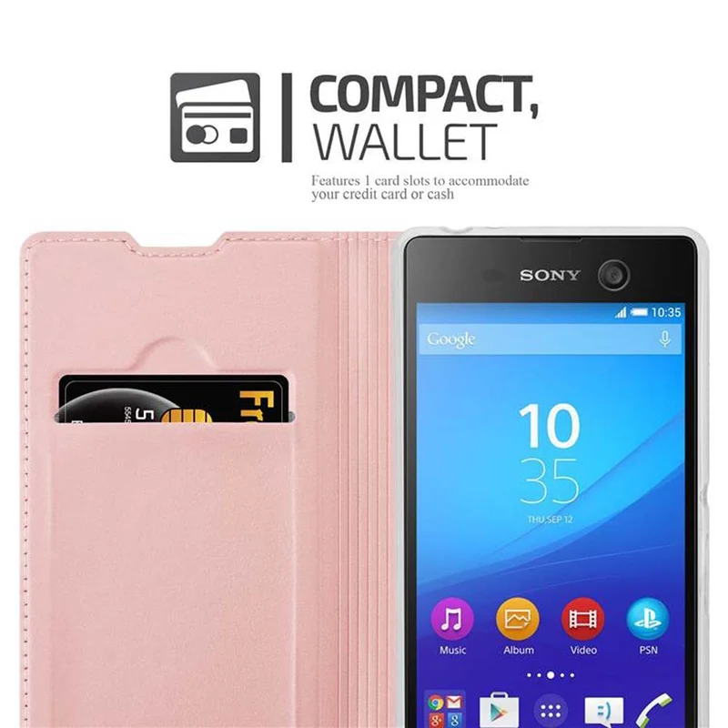 Cadorabo Hülle kompatibel mit Sony Xperia M5 Schutzhülle mit Magnetverschluss, Standfunktion und Kartenfach