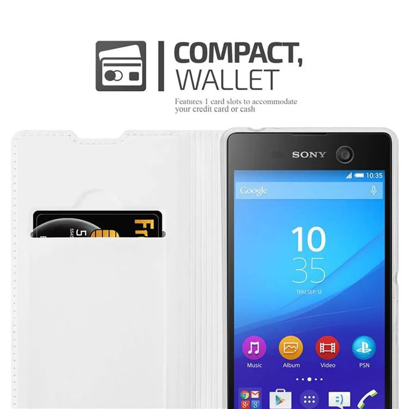 Cadorabo Hülle kompatibel mit Sony Xperia M5 Schutzhülle mit Magnetverschluss, Standfunktion und Kartenfach