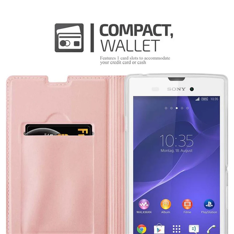 Cadorabo Hülle kompatibel mit Sony Xperia T3 Schutzhülle mit Magnetverschluss, Standfunktion und Kartenfach
