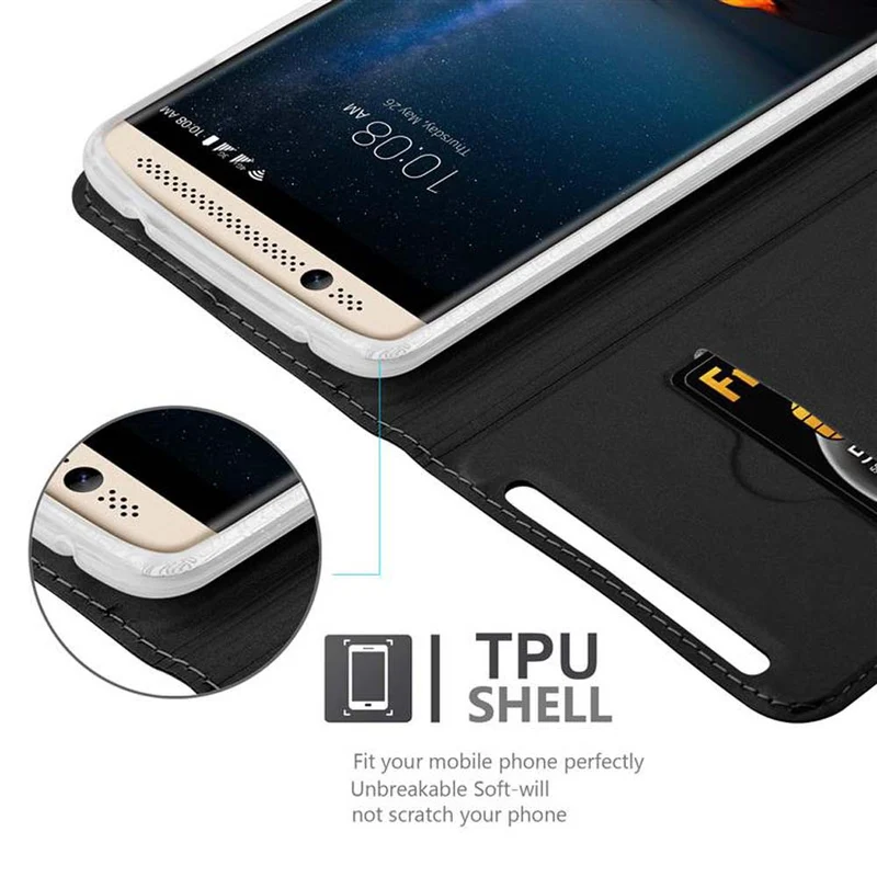 Cadorabo Hülle kompatibel mit ZTE Axon 7 Schutzhülle mit Magnetverschluss, Standfunktion und Kartenfach