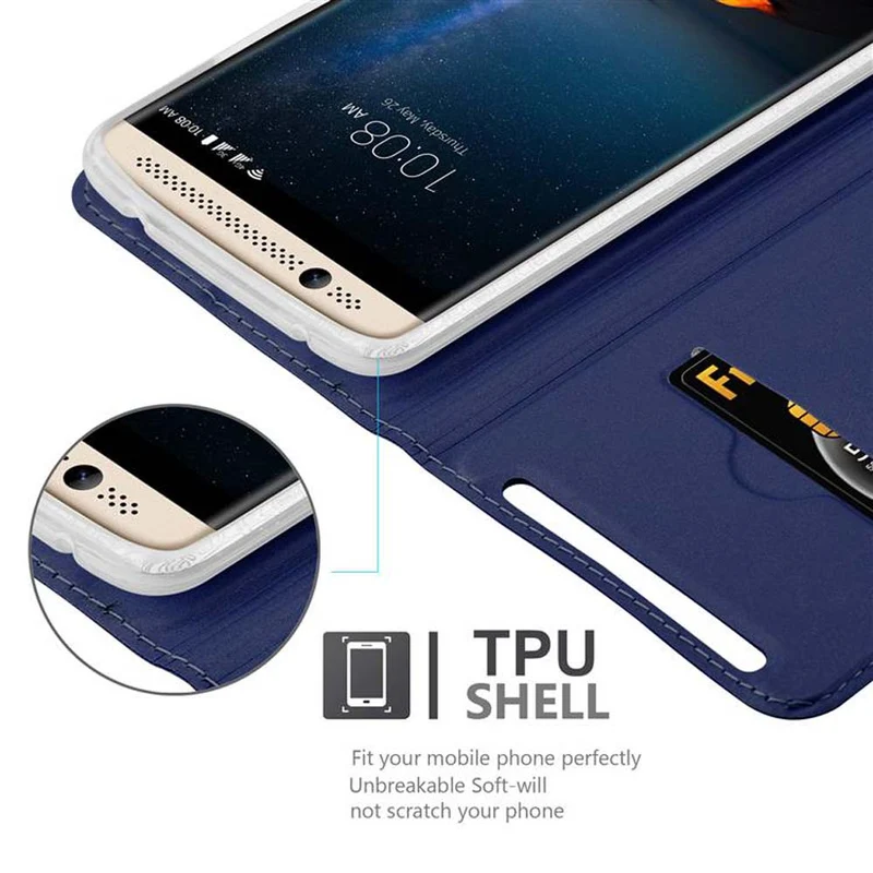 Cadorabo Hülle kompatibel mit ZTE Axon 7 Schutzhülle mit Magnetverschluss, Standfunktion und Kartenfach