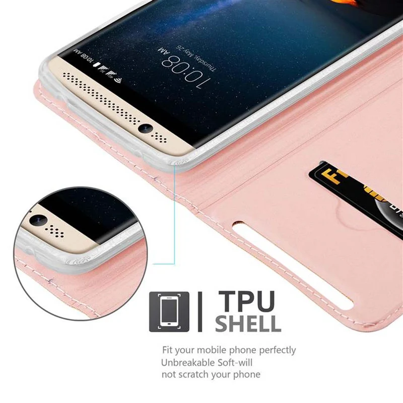 Cadorabo Hülle kompatibel mit ZTE Axon 7 Schutzhülle mit Magnetverschluss, Standfunktion und Kartenfach