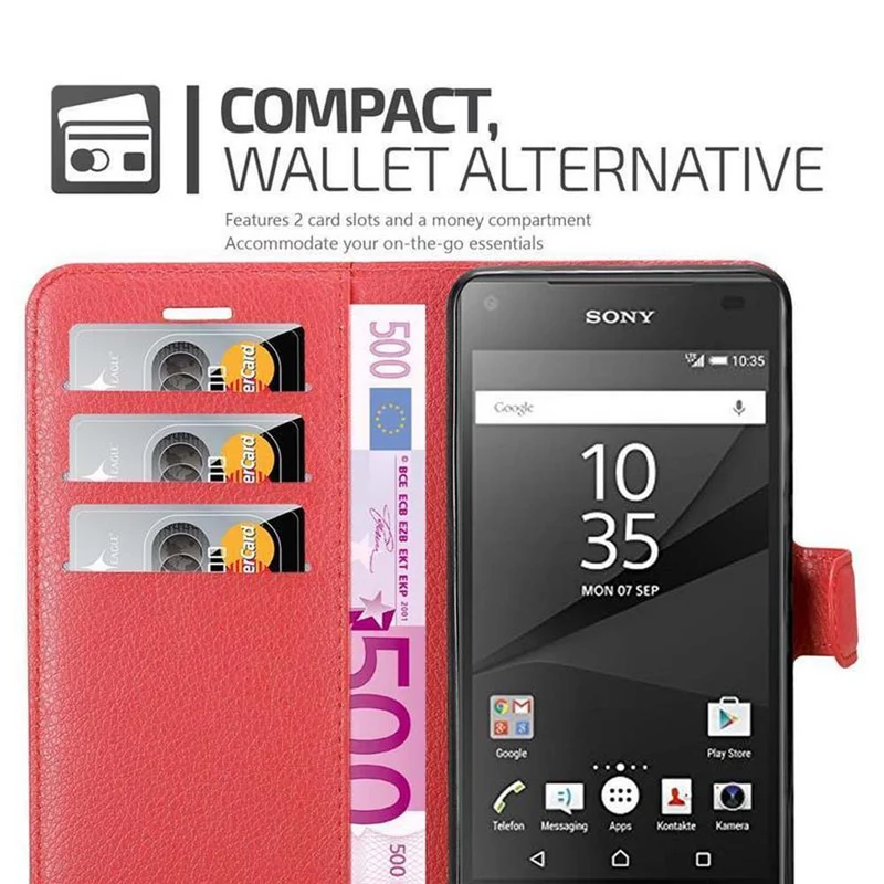 Cadorabo Hülle kompatibel mit Sony Xperia Z5 COMPACT Schutzhülle mit Magnetverschluss, Standfunktion und Kartenfach