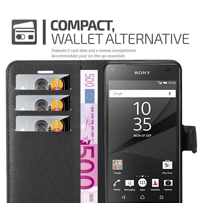 Cadorabo Hülle kompatibel mit Sony Xperia Z5 COMPACT Schutzhülle mit Magnetverschluss, Standfunktion und Kartenfach