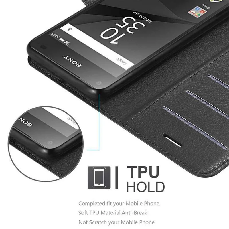Cadorabo Hülle kompatibel mit Sony Xperia Z5 COMPACT Schutzhülle mit Magnetverschluss, Standfunktion und Kartenfach