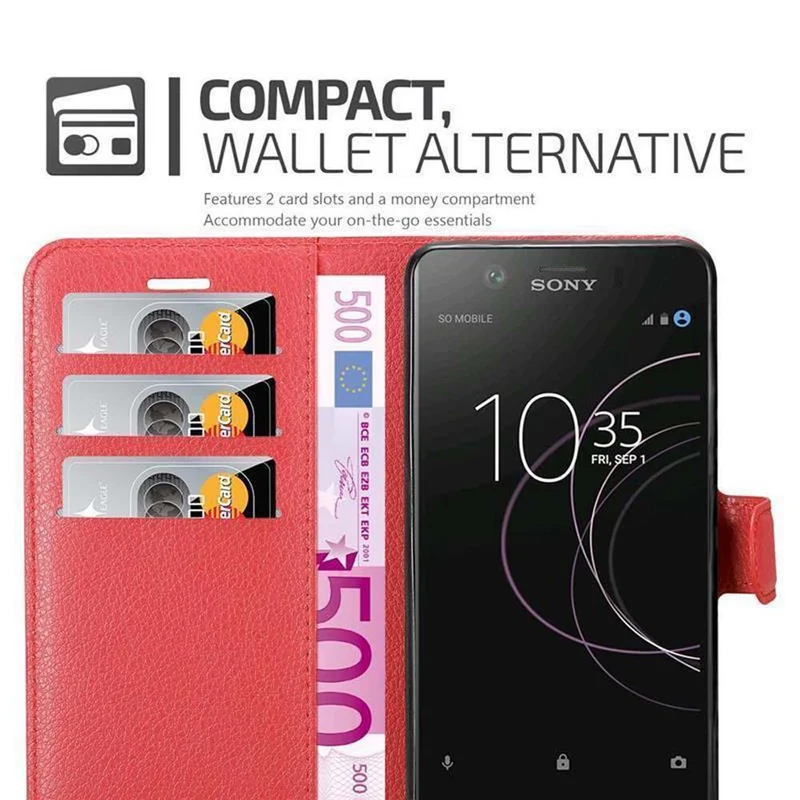 Cadorabo Hülle kompatibel mit Sony Xperia XZ1 COMPACT Schutzhülle mit Magnetverschluss, Standfunktion und Kartenfach
