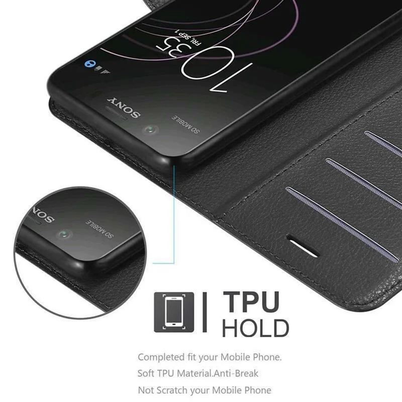 Cadorabo Hülle kompatibel mit Sony Xperia XZ1 Schutzhülle mit Magnetverschluss, Standfunktion und Kartenfach