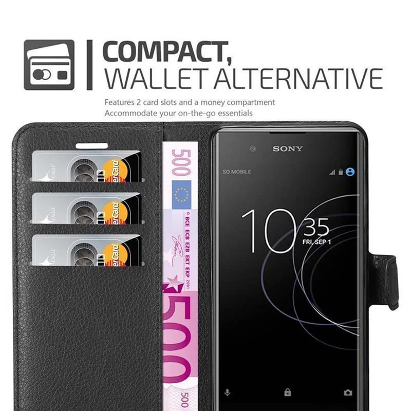 Cadorabo Hülle kompatibel mit Sony Xperia XA1 PLUS Schutzhülle mit Magnetverschluss, Standfunktion und Kartenfach