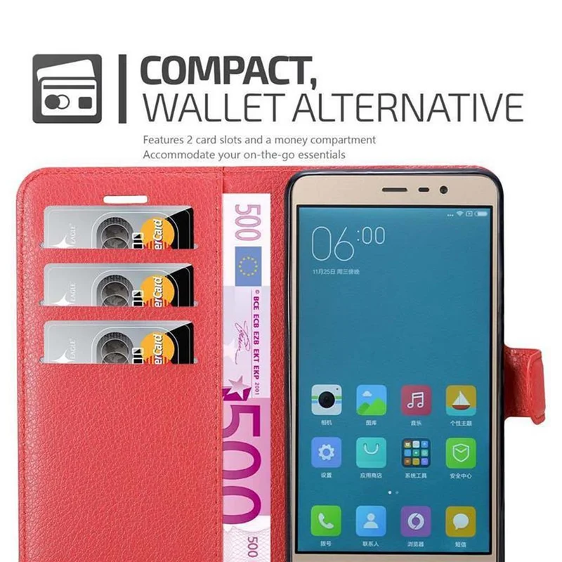 Cadorabo Hülle kompatibel mit Xiaomi RedMi NOTE 3 Schutzhülle mit Magnetverschluss, Standfunktion und Kartenfach