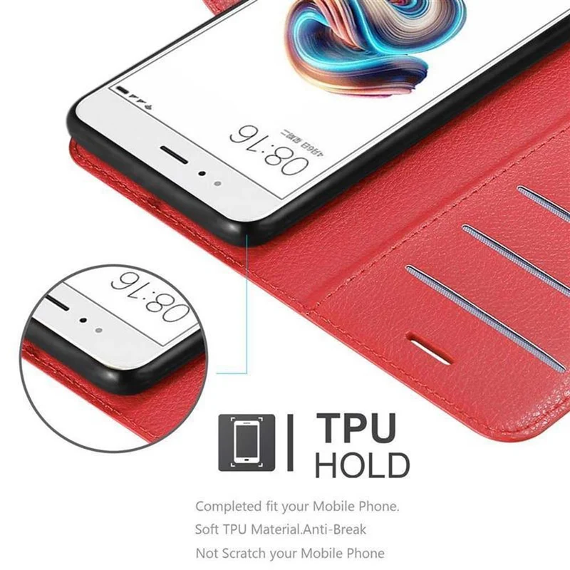 Cadorabo Hülle kompatibel mit Xiaomi Mi A1 / Mi 5X Schutzhülle mit Magnetverschluss, Standfunktion und Kartenfach