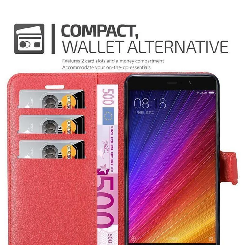 Cadorabo Hülle kompatibel mit Xiaomi Mi 5s PLUS Schutzhülle mit Magnetverschluss, Standfunktion und Kartenfach