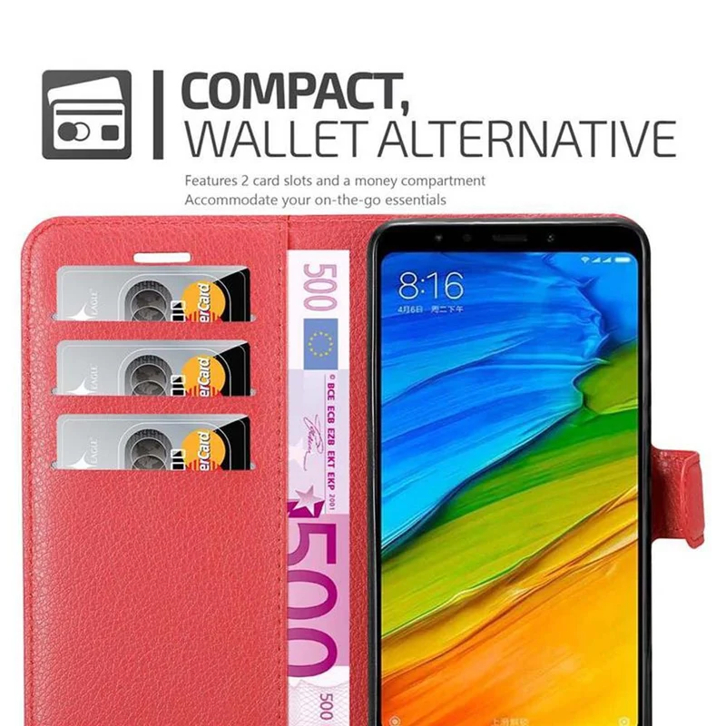 Cadorabo Hülle kompatibel mit Xiaomi RedMi NOTE 5 Schutzhülle mit Magnetverschluss, Standfunktion und Kartenfach