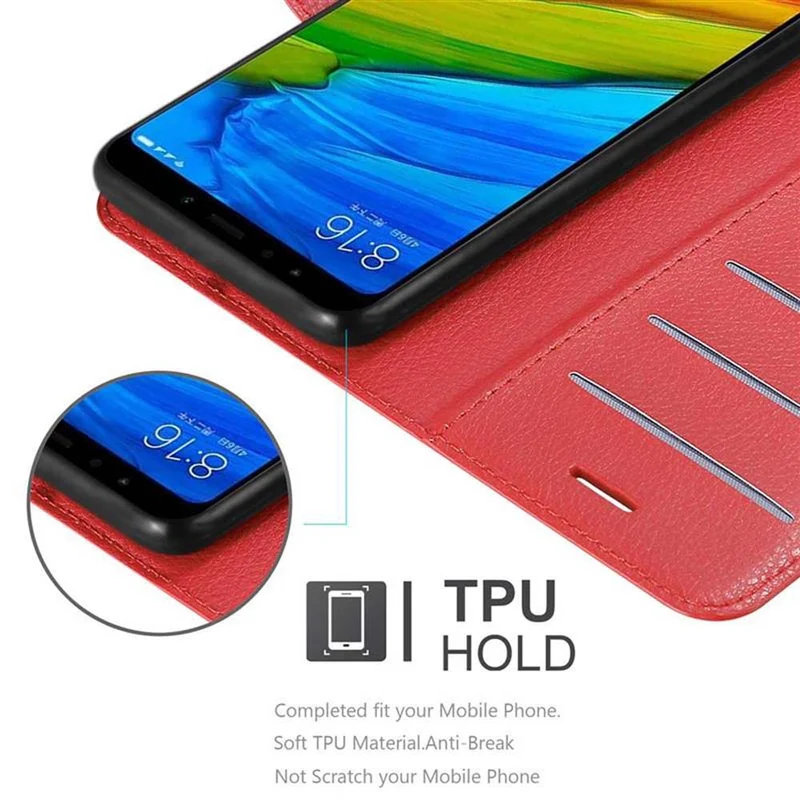 Cadorabo Hülle kompatibel mit Xiaomi RedMi NOTE 5 Schutzhülle mit Magnetverschluss, Standfunktion und Kartenfach