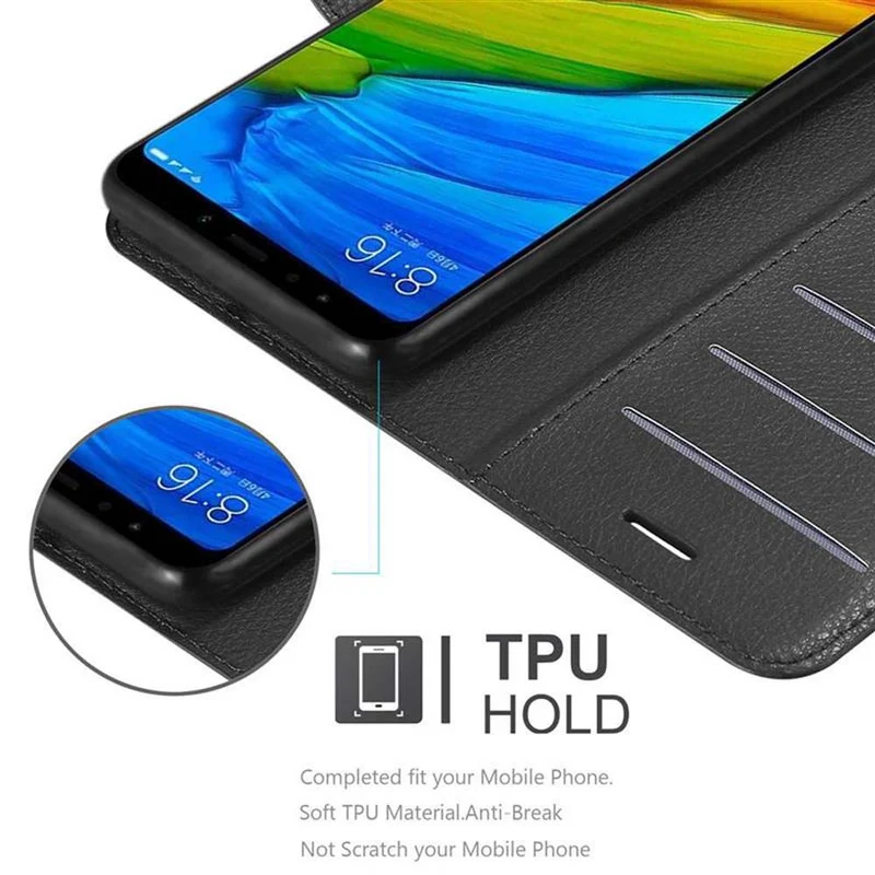 Cadorabo Hülle kompatibel mit Xiaomi RedMi NOTE 5 Schutzhülle mit Magnetverschluss, Standfunktion und Kartenfach