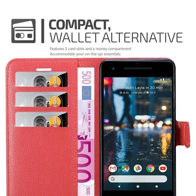 Cadorabo Hülle kompatibel mit Google PIXEL 2 Schutzhülle mit Magnetverschluss, Standfunktion und Kartenfach