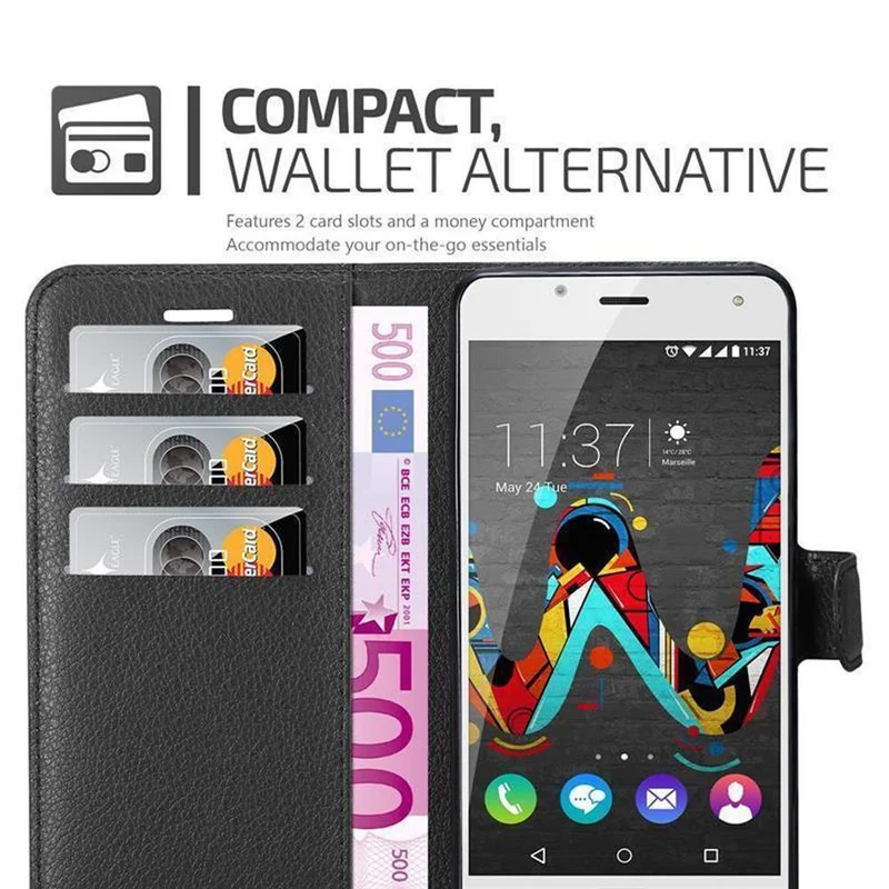 Cadorabo Hülle kompatibel mit WIKO U FEEL Schutzhülle mit Magnetverschluss, Standfunktion und Kartenfach