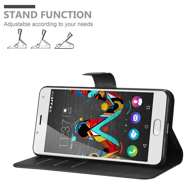 Cadorabo Hülle kompatibel mit WIKO U FEEL Schutzhülle mit Magnetverschluss, Standfunktion und Kartenfach