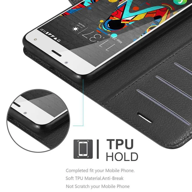 Cadorabo Hülle kompatibel mit WIKO U FEEL Schutzhülle mit Magnetverschluss, Standfunktion und Kartenfach