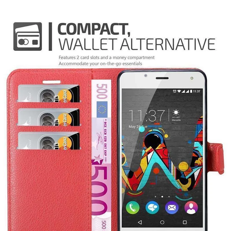Cadorabo Hülle kompatibel mit WIKO U FEEL Schutzhülle mit Magnetverschluss, Standfunktion und Kartenfach