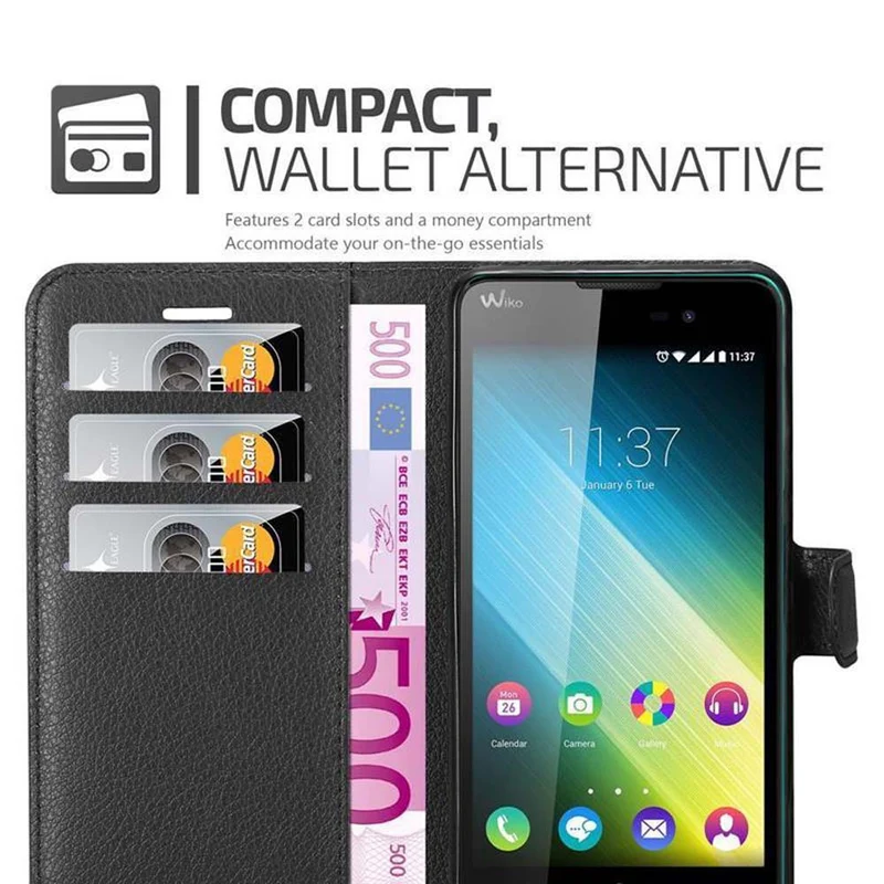 Cadorabo Hülle kompatibel mit WIKO LENNY 2 Schutzhülle mit Magnetverschluss, Standfunktion und Kartenfach