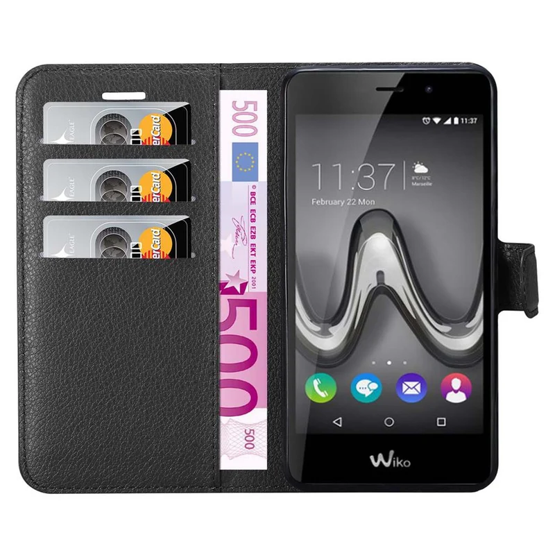 Cadorabo Hülle kompatibel mit WIKO TOMMY 2 Schutzhülle mit Magnetverschluss, Standfunktion und Kartenfach