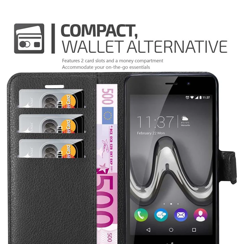 Cadorabo Hülle kompatibel mit WIKO TOMMY 2 Schutzhülle mit Magnetverschluss, Standfunktion und Kartenfach
