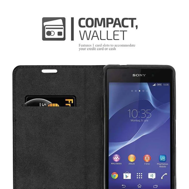 Cadorabo Hülle kompatibel mit Sony Xperia Z2 COMPACT Schutzhülle mit Magnetverschluss, Standfunktion und Kartenfach