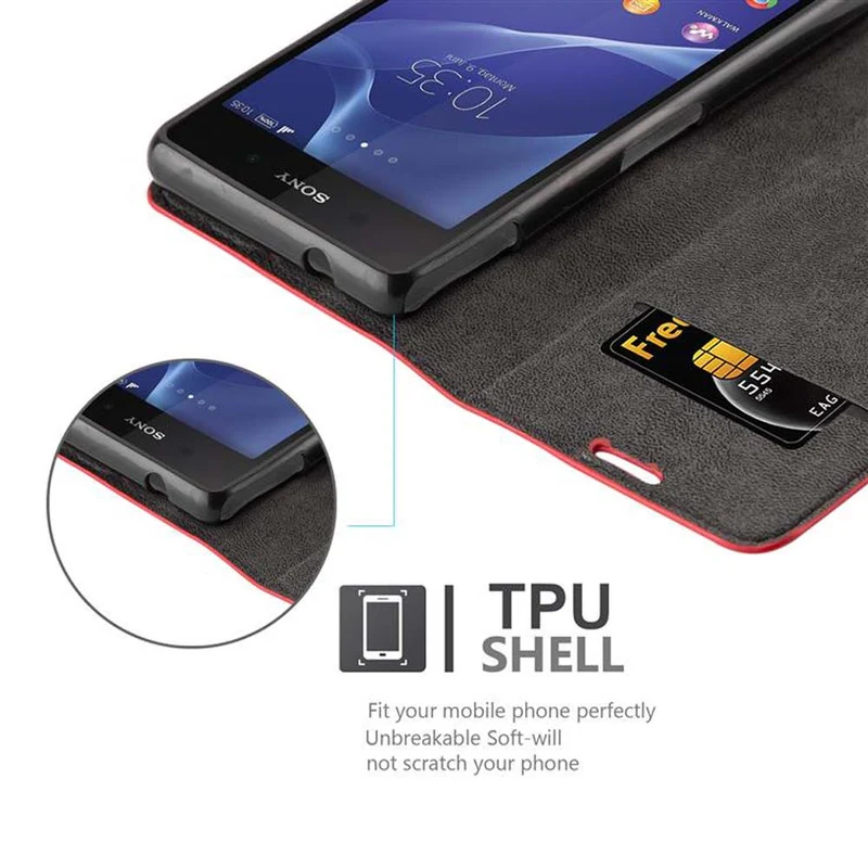 Cadorabo Hülle kompatibel mit Sony Xperia Z2 COMPACT Schutzhülle mit Magnetverschluss, Standfunktion und Kartenfach