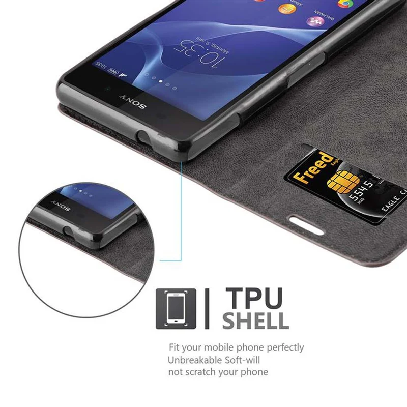 Cadorabo Hülle kompatibel mit Sony Xperia Z2 COMPACT Schutzhülle mit Magnetverschluss, Standfunktion und Kartenfach