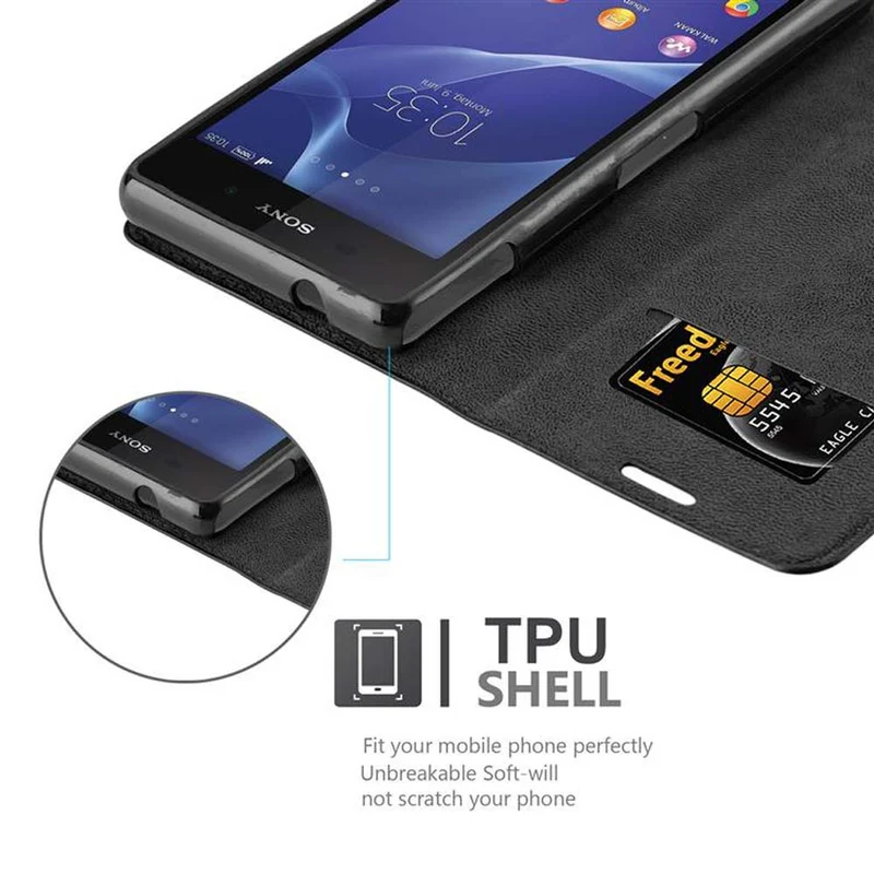 Cadorabo Hülle kompatibel mit Sony Xperia Z2 COMPACT Schutzhülle mit Magnetverschluss, Standfunktion und Kartenfach