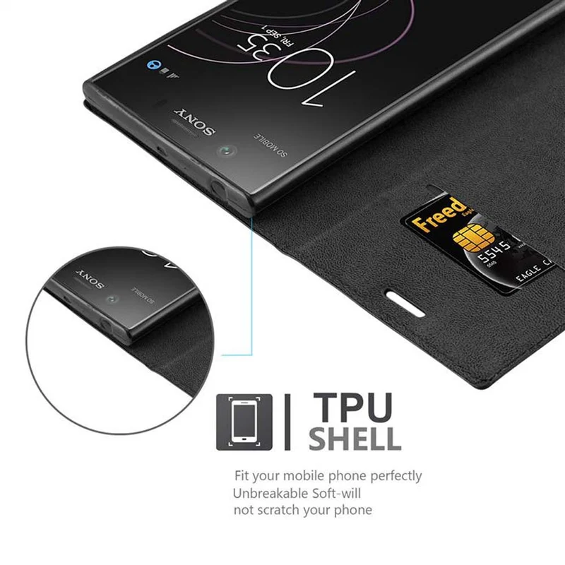 Cadorabo Hülle kompatibel mit Sony Xperia XZ1 Schutzhülle mit Magnetverschluss, Standfunktion und Kartenfach