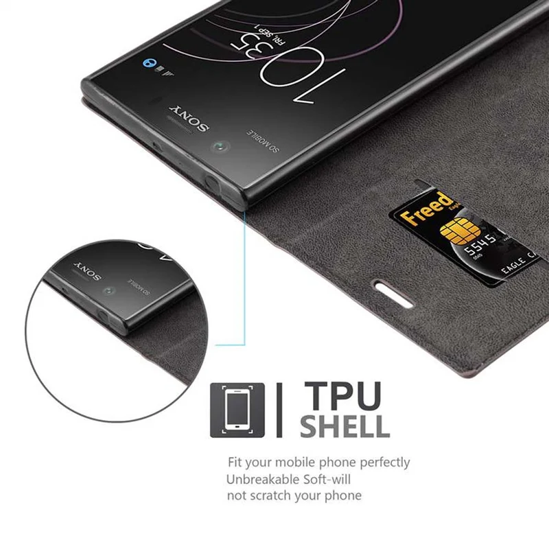 Cadorabo Hülle kompatibel mit Sony Xperia XZ1 Schutzhülle mit Magnetverschluss, Standfunktion und Kartenfach