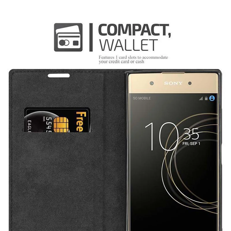 Cadorabo Hülle kompatibel mit Sony Xperia XA1 PLUS Schutzhülle mit Magnetverschluss, Standfunktion und Kartenfach