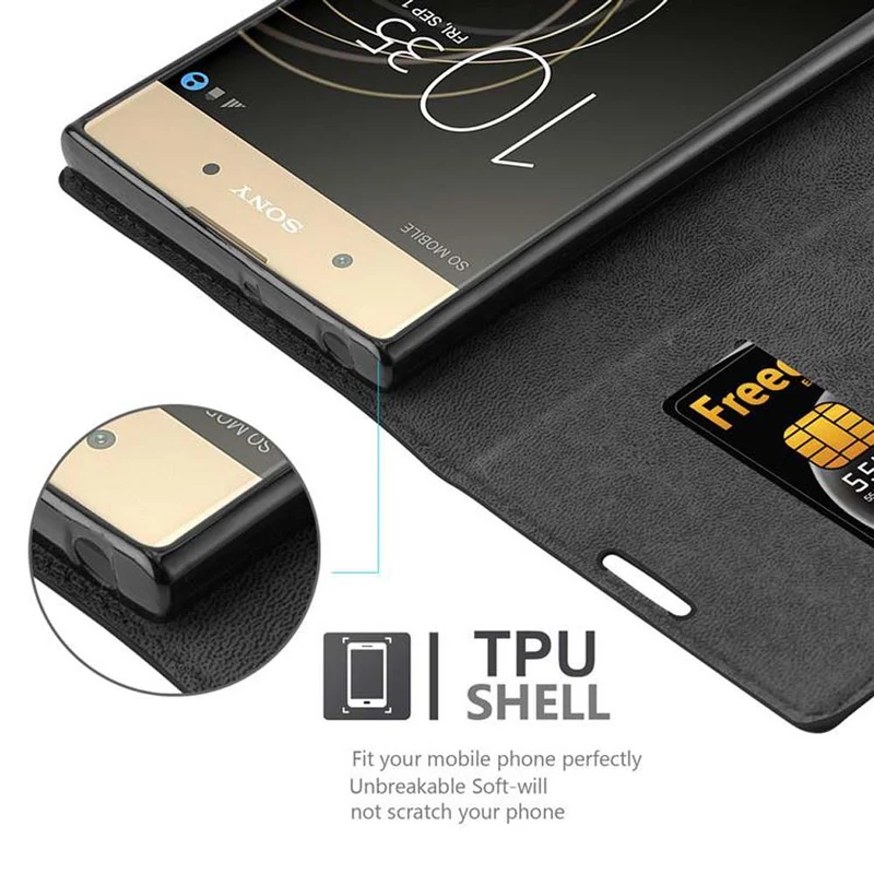Cadorabo Hülle kompatibel mit Sony Xperia XA1 PLUS Schutzhülle mit Magnetverschluss, Standfunktion und Kartenfach