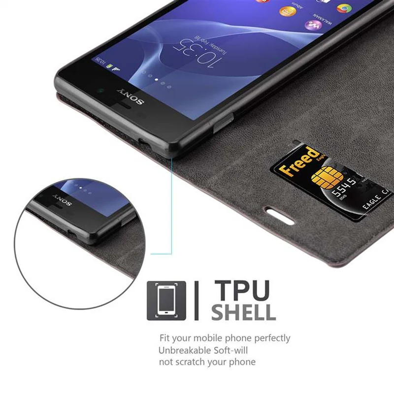Cadorabo Hülle kompatibel mit Sony Xperia M2 / M2 AQUA Schutzhülle mit Magnetverschluss, Standfunktion und Kartenfach