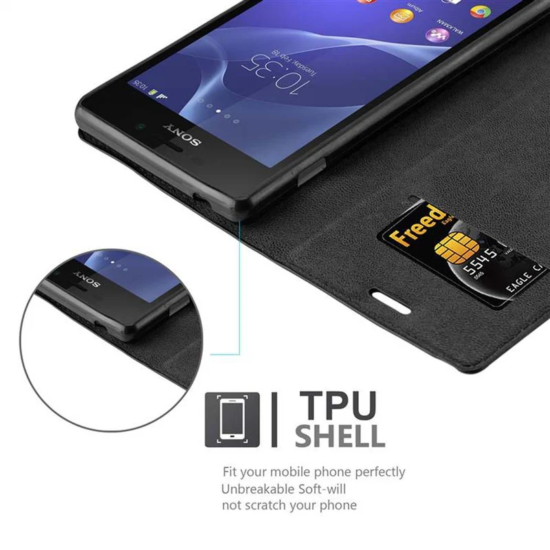 Cadorabo Hülle kompatibel mit Sony Xperia M2 / M2 AQUA Schutzhülle mit Magnetverschluss, Standfunktion und Kartenfach