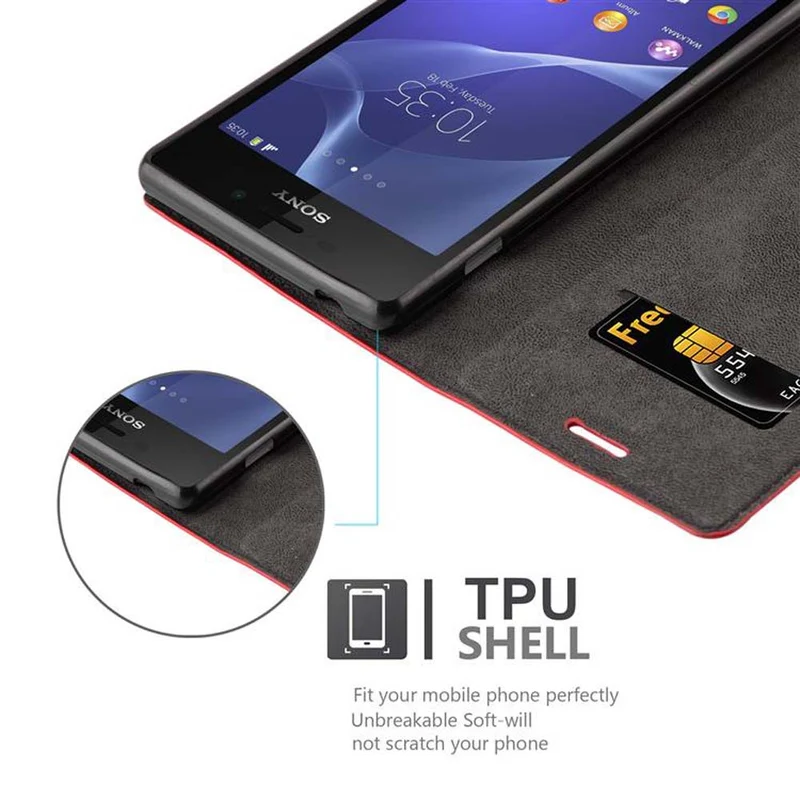 Cadorabo Hülle kompatibel mit Sony Xperia M2 / M2 AQUA Schutzhülle mit Magnetverschluss, Standfunktion und Kartenfach