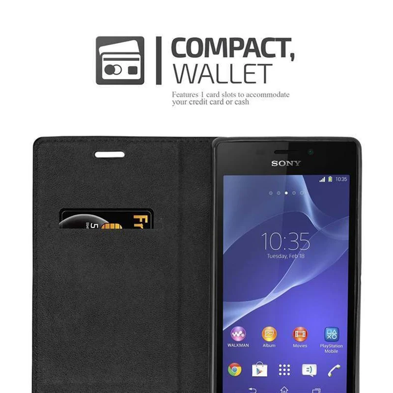 Cadorabo Hülle kompatibel mit Sony Xperia M2 / M2 AQUA Schutzhülle mit Magnetverschluss, Standfunktion und Kartenfach